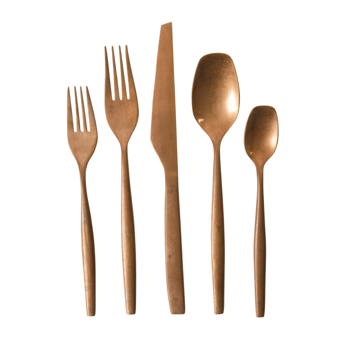 Bloomhouse 20 Piece Stone Washed Gold Flatware 18/10 Stainless Steel Silverware Cutlery Utensil Set With Acacia Wood Caddy - Service for 4